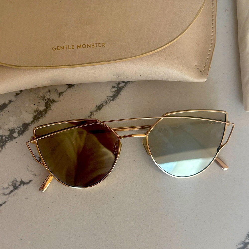 Gentle Monster Gold and Brown lovepunch aviator  Sunglasses